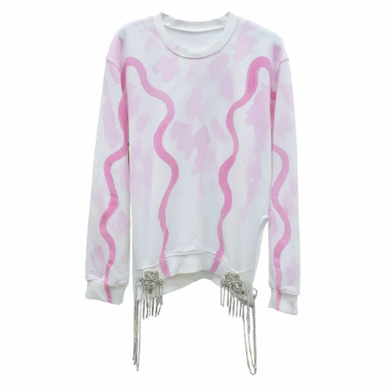 Hoodies Women Fall Pullovers 2021 New Loose Pink Printing Rhinestone Chain Sweatshirt Round Neck Long Sleeve Top Female
Hoodies Women Fall Pullovers 2021 New Loose Pink Printing Rhinestone Chain Sweatshirt Round Neck Long Sleeve Top Female