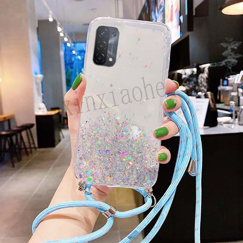 Чехол для телефона Oppo A74 A54 5G Стиль ремешок мягкий пластиковый чехол с блестками