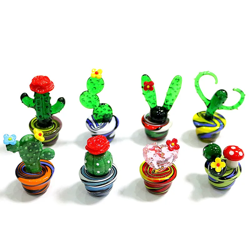 

Handmade Murano Glass Cactus Figurines Crafts Ornaments Creative Colorful Cute Miniature Plant Sculpture For Home Tabletop Decor