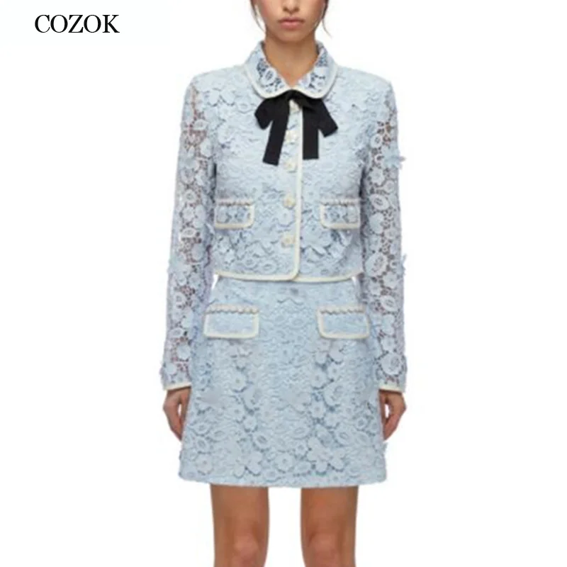 Women Crop Top And Skirt Set 2021 Spring Autumn New Designer Bows Appliques Lace Short Blouse Jacket + A Line Skirt Suit Set
Women Crop Top And Skirt Set 2021 Spring Autumn New Designer Bows Appliques Lace Short Blouse Jacket + A Line Skirt Suit Set