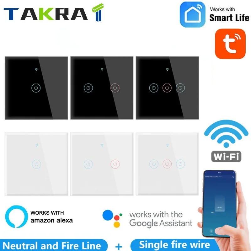 WiFi Smart Touch Switch 1/2/3 Gang TUYA 110-250V Home Wall Button Remote Voice Control Via Alexa & Google Assistant EU Standard 
WiFi Smart Touch Switch 1/2/3 Gang TUYA 110-250V Home Wall Button Remote Voice Control Via Alexa & Google Assistant EU Standard