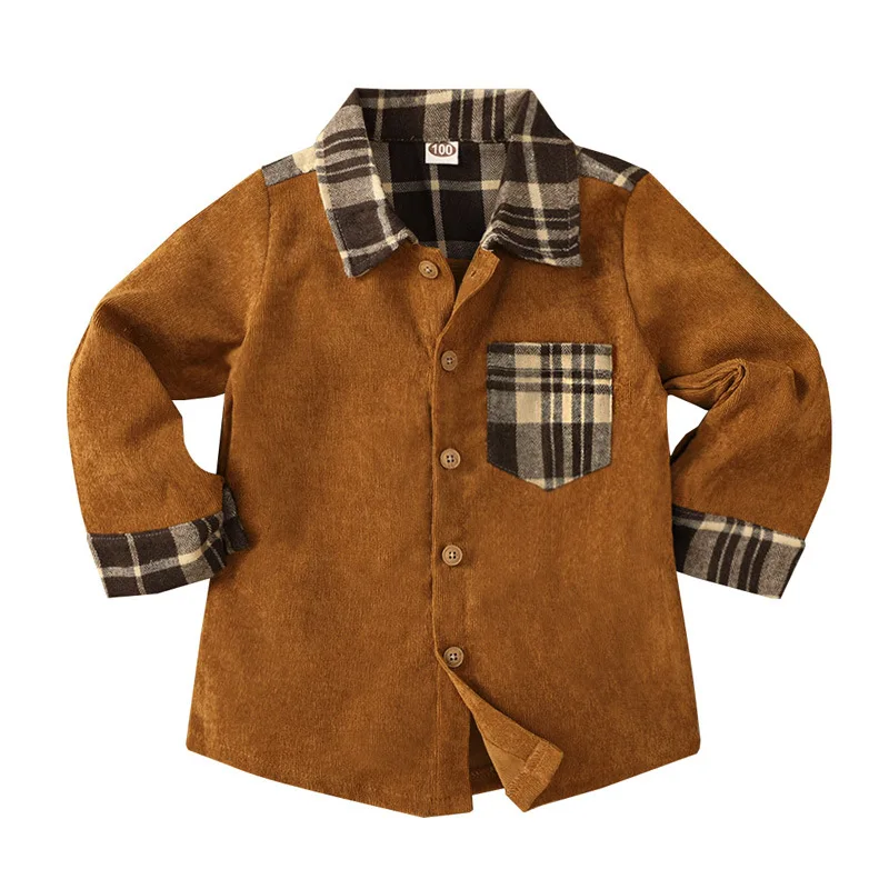 Spring Children Outwear Boy Corduroy Jackets Button Shirts Tops Patchwork Plaid Jackets Outwear Infant Gentlemen Boys Clothes
Spring Children Outwear Boy Corduroy Jackets Button Shirts Tops Patchwork Plaid Jackets Outwear Infant Gentlemen Boys Clothes