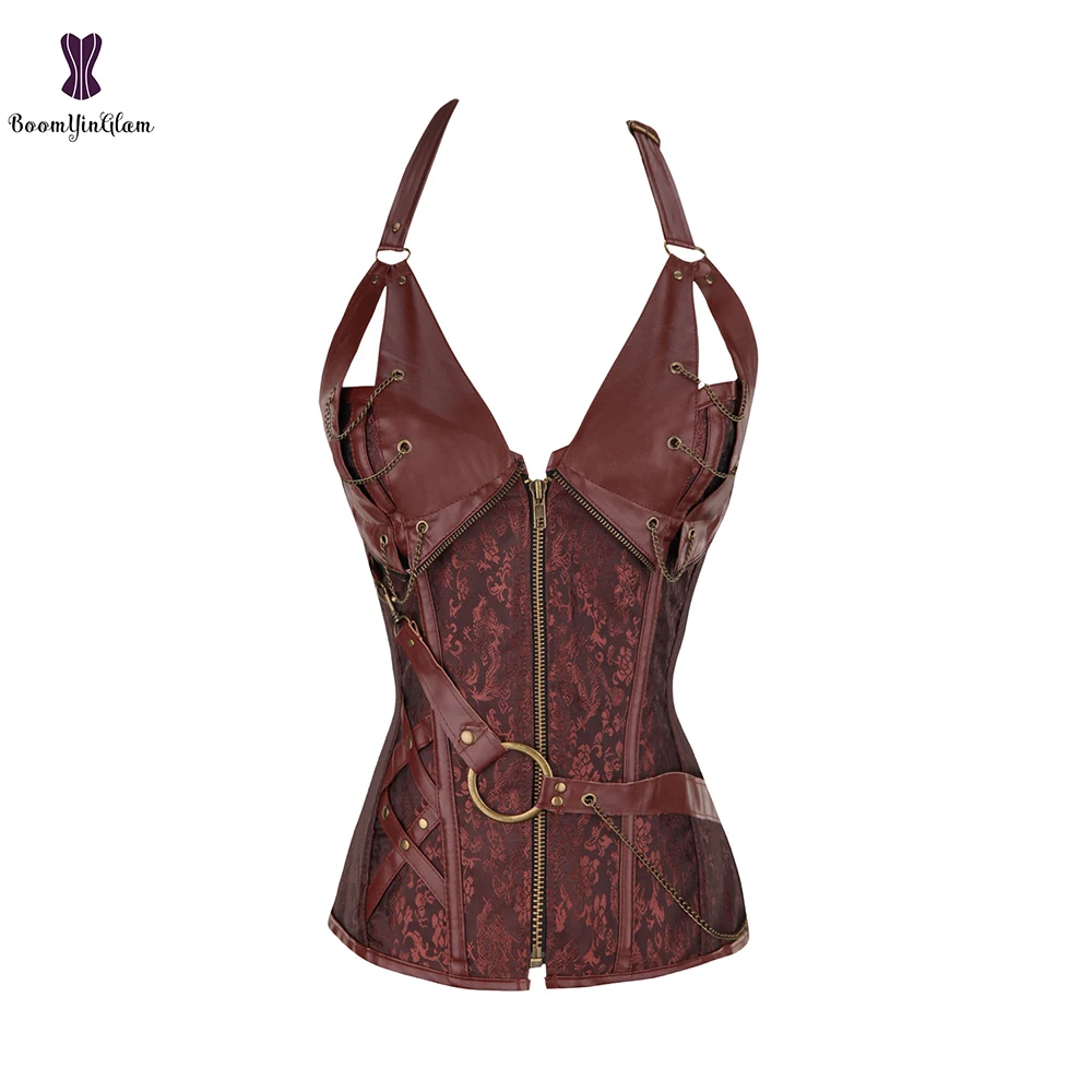 Steampunk Corset Halterneck Gothic Korset Jacquard Floral Spiral Steel Boned Gorset Plus Size Bustier Zipper Corsets Gothique
Steampunk Corset Halterneck Gothic Korset Jacquard Floral Spiral Steel Boned Gorset Plus Size Bustier Zipper Corsets Gothique