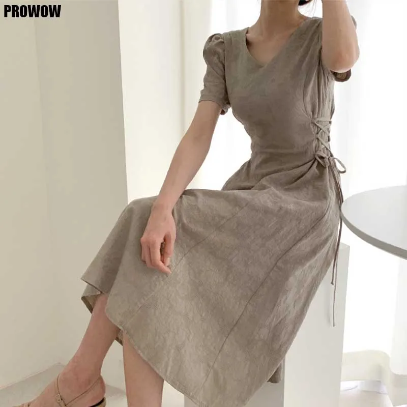 Elegant Women'S Summer Dress V-Neck Slim Vintage Waist Dress Loose Office Lady Long Dresses Korean Cotton Linen Dress 2020
Elegant Women'S Summer Dress V-Neck Slim Vintage Waist Dress Loose Office Lady Long Dresses Korean Cotton Linen Dress 2020