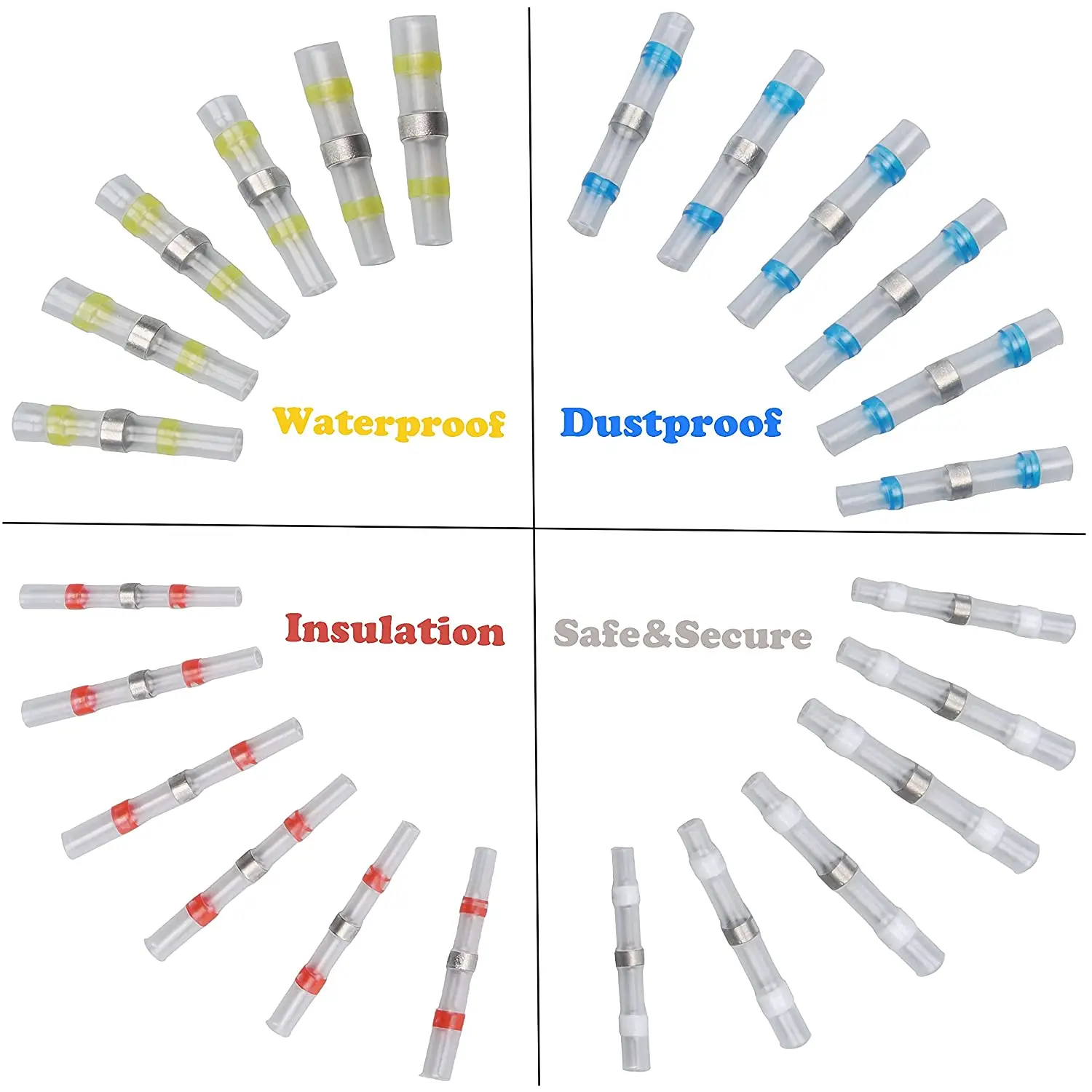 100 штук водонепроницаемых термоусаживаемых разъемов для автомобилей и морской техники красного, белого и синего цветов с пайкой.