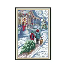 Christmas snow scene cross stitch kit aida 14ct 11ct count print canvas stitches embroidery DIY handmade needlework