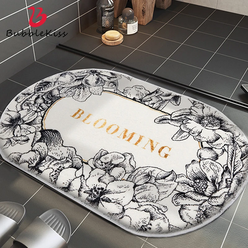 

Bubble Kiss Thicken Soft Home Door Mat Oval Simple Print Living Room Area Rug Furry Water Absorption Bath Non Slip Floor Carpet