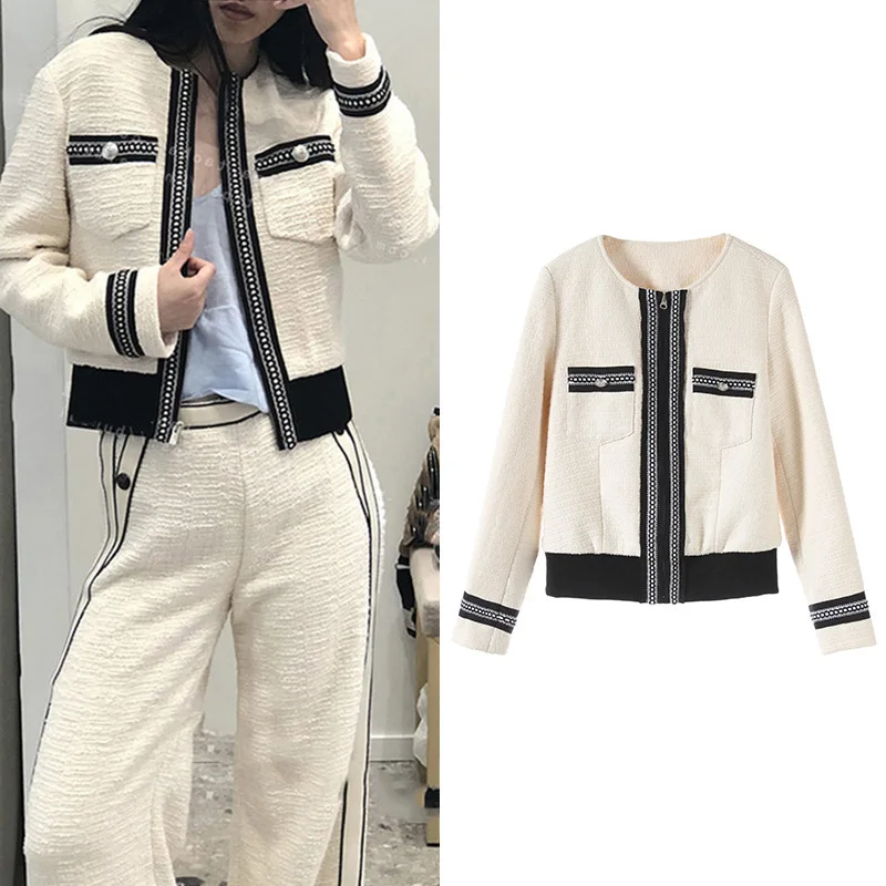 Socialite small perfume New color matching tweed round collar zipper G0855 woolen cloth coat little short coat
Socialite small perfume New color matching tweed round collar zipper G0855 woolen cloth coat little short coat