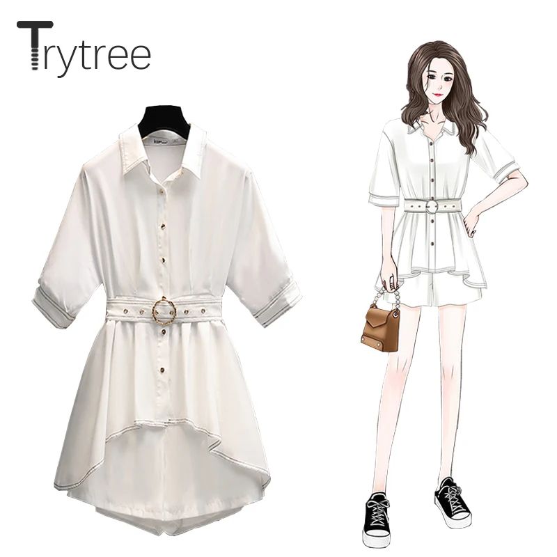 Trytree Summer Women Two Piece Set Casual Turn-down Collar Belt White Shirt + Wide Leg Shorts Zip Solid Office Lady 2 Piece Suit
Trytree Summer Women Two Piece Set Casual Turn-down Collar Belt White Shirt + Wide Leg Shorts Zip Solid Office Lady 2 Piece Suit