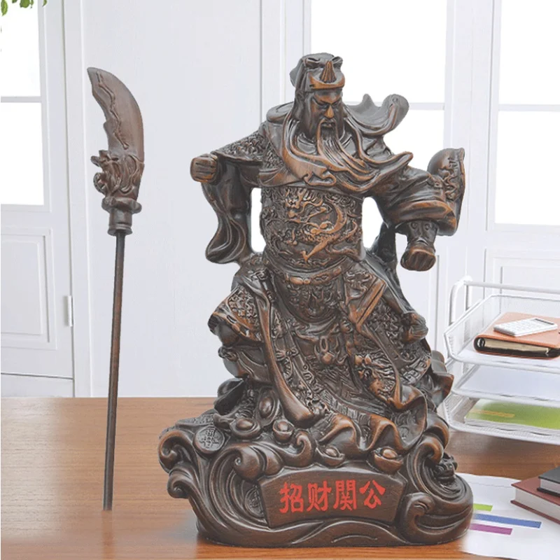 

Imitation wood statue of Guan Gong，Resin technology，Modern art sculpture，God of War Guan Yu，Home decoration god of wealth statue