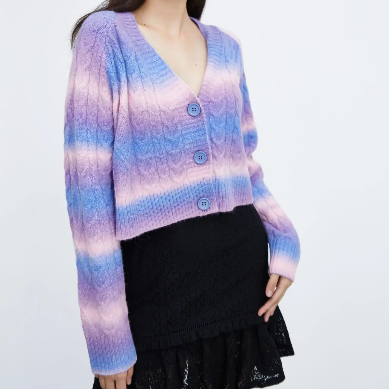 KRSB 2021 Spring Autumn Women's Violet Tie-Dye Striped Long-Sleeved v-Neck Single-Breasted Sweater Coat Za Sweet Girly Style
KRSB 2021 Spring Autumn Women's Violet Tie-Dye Striped Long-Sleeved v-Neck Single-Breasted Sweater Coat Za Sweet Girly Style