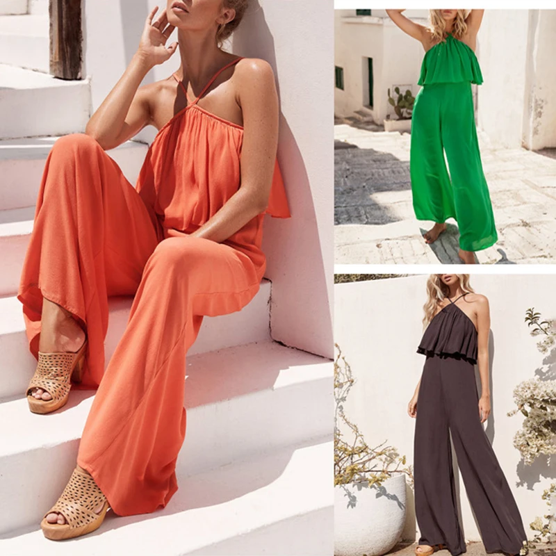 Women Solid Halter Jumpsuits Overalls Sexy Tops Holiday Party Streetwear One Piece Outfits Casual Loose Wide Leg Pants Playsuits
Women Solid Halter Jumpsuits Overalls Sexy Tops Holiday Party Streetwear One Piece Outfits Casual Loose Wide Leg Pants Playsuits