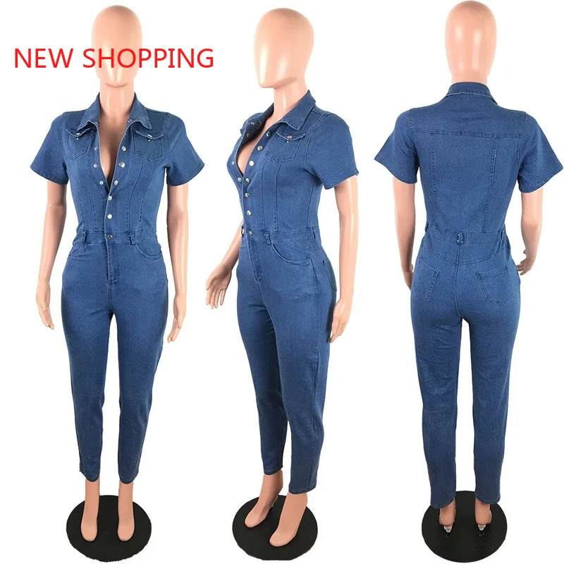 Single Buttons Sexy Denim Jumpsuit Short Women Rompers Pocket Bodycon Summer Jeans Overalls Casual Fashion Party Club Playsuit 
Single Buttons Sexy Denim Jumpsuit Short Women Rompers Pocket Bodycon Summer Jeans Overalls Casual Fashion Party Club Playsuit