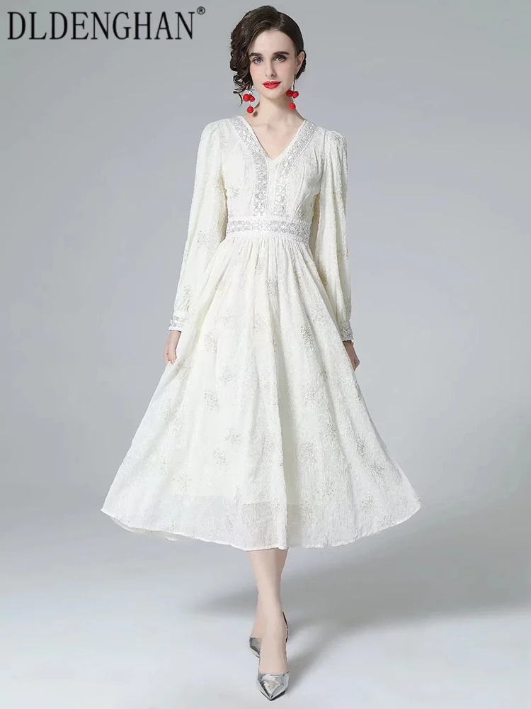 DLDENGHAN Fashion Designer Summer Dress Women V-Neck Long Sleeve Flower Embroidery High Waist Midi Dresses
DLDENGHAN Fashion Designer Summer Dress Women V-Neck Long Sleeve Flower Embroidery High Waist Midi Dresses