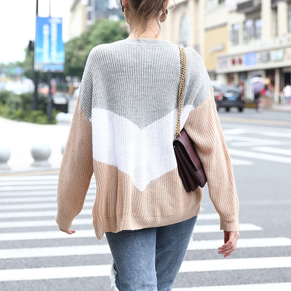 Women Patchwork Pullovers Casual Knitted Sweaters Long Sleeve Loose Jumpers Knitwear Fall Winter Oversized Sweater Pull Femme
Women Patchwork Pullovers Casual Knitted Sweaters Long Sleeve Loose Jumpers Knitwear Fall Winter Oversized Sweater Pull Femme