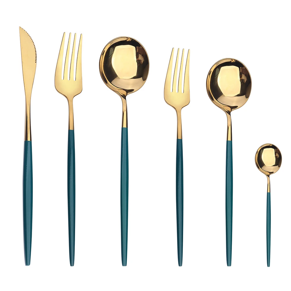 6pcs Dinner Cutlery Set Dinnerware Green Gold Tableware Stainless Steel Utensils Dessert Fork Knife Tea Spoon Table Silverware 
6pcs Dinner Cutlery Set Dinnerware Green Gold Tableware Stainless Steel Utensils Dessert Fork Knife Tea Spoon Table Silverware