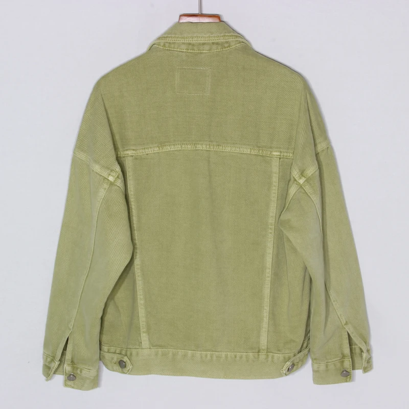 Женская Весенняя моющаяся винтажная куртка с большим карманом Matcha green