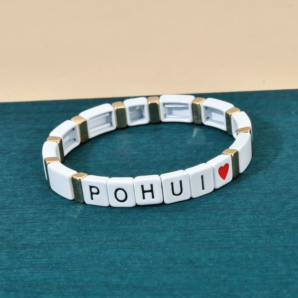 ZMZY RU Enamel Stretch Tile Bracelets For Women Letter POHUI Beads Bohemian Stackable Bracelet | Украшения и аксессуары
