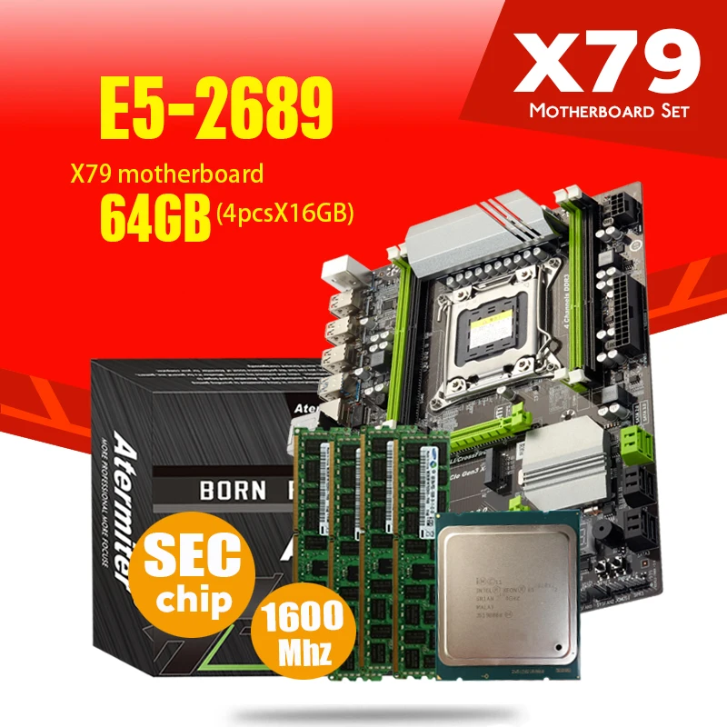 Atermiter X79 Turbo материнская плата LGA2011 ATX combos E5 2689 CPU 4 шт. x 16 ГБ = 64 DDR3 RAM 1600 МГц PC3 12800R PCI E