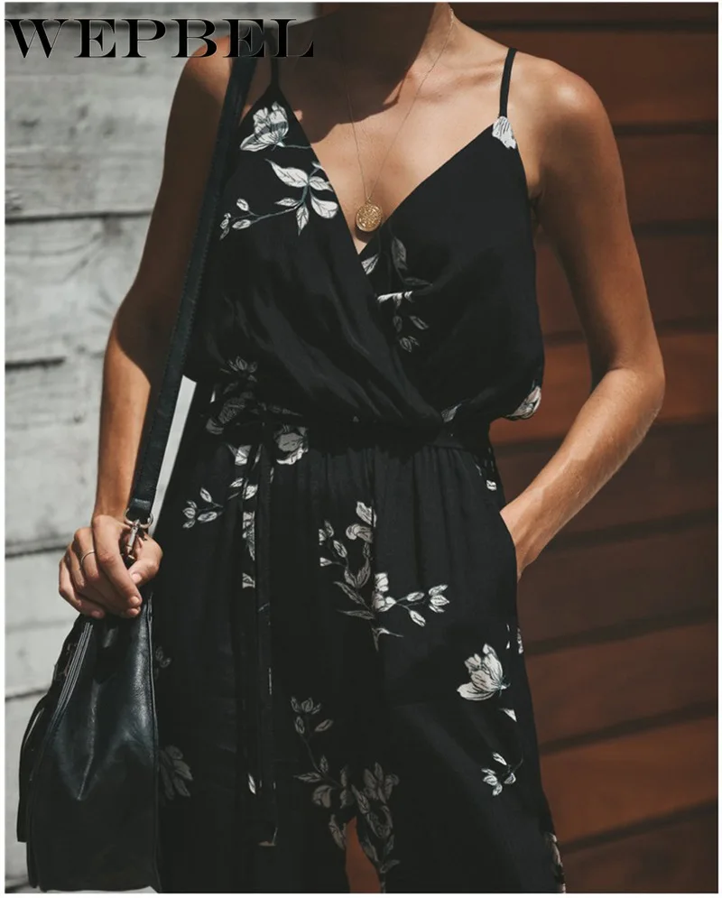 WEPBEL Deep V-neck Drawstring Pure Cotton Jumpsuit Print Sleeveless Playsuit Autumn Women Casual Backless Strap Siamese Trousers 
WEPBEL Deep V-neck Drawstring Pure Cotton Jumpsuit Print Sleeveless Playsuit Autumn Women Casual Backless Strap Siamese Trousers