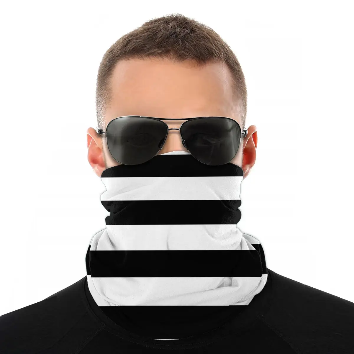 Фото Черно белые шарфы в морскую полоску маска на шею и лицо унисекс - купить