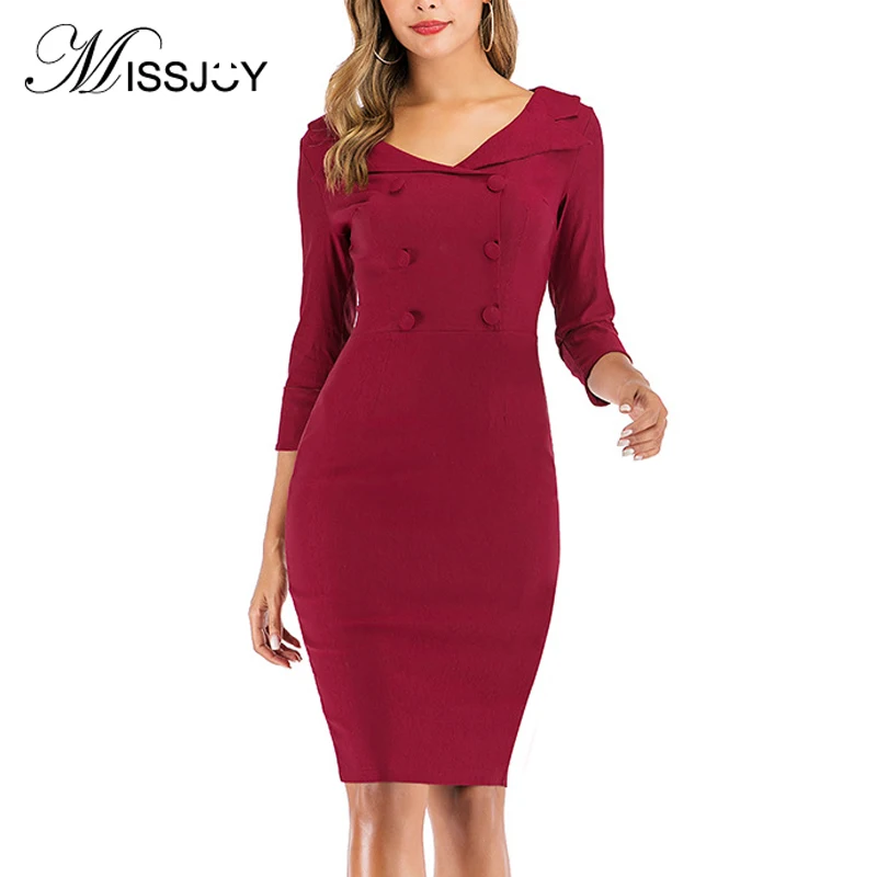 MISSJOY Ladies Pencil Business Office Solid Color Elegant High Waist Pin Up Women Dresses Autumn 3/4 Sleeves 2019 Bodycon Female
MISSJOY Ladies Pencil Business Office Solid Color Elegant High Waist Pin Up Women Dresses Autumn 3/4 Sleeves 2019 Bodycon Female