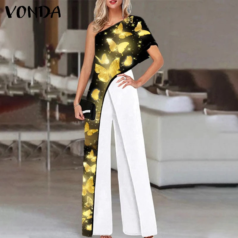 Women Sexy Short Sleeve One Shoulder Wide Leg Jumpsuits Vintage Printed Playsuits VONDA Retro Palazzo Pants Pantalones Overalls
Women Sexy Short Sleeve One Shoulder Wide Leg Jumpsuits Vintage Printed Playsuits VONDA Retro Palazzo Pants Pantalones Overalls
