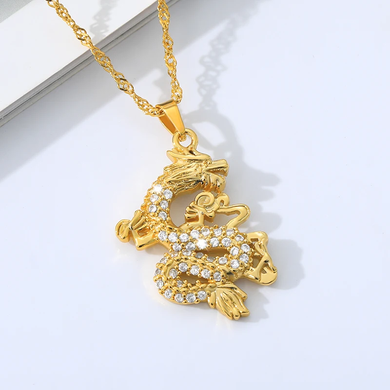 Dragon Pendant Necklaces Gold Color jewlery Cubic Zirconia Necklace Mascot Ornaments Hip hop Necklace for Women Men Gifts 
Dragon Pendant Necklaces Gold Color jewlery Cubic Zirconia Necklace Mascot Ornaments Hip hop Necklace for Women Men Gifts