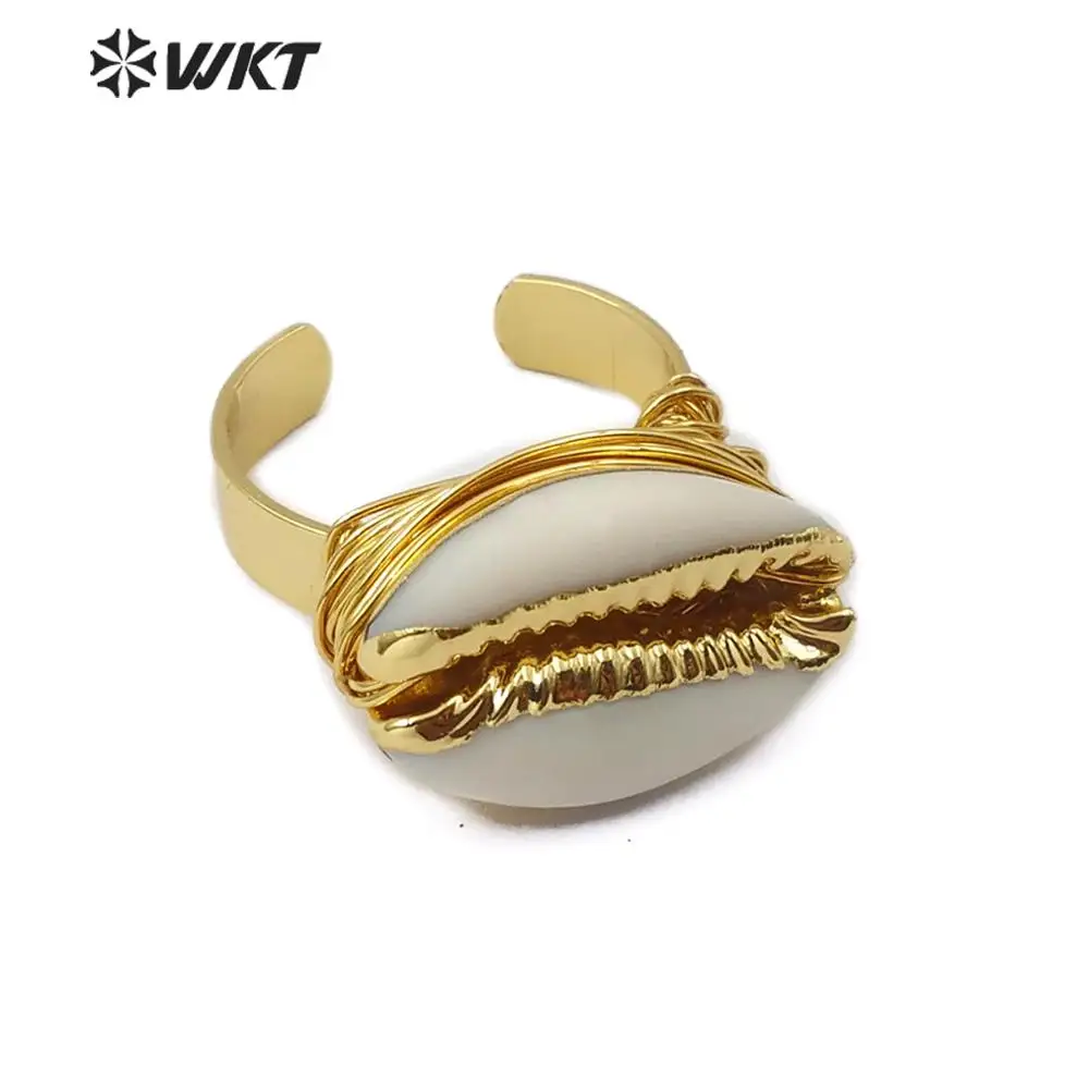 

WT-R339 WKT New Arrivals Wire Wrapped Cowrie Ring Cowrie Gold Electroplated Ring Women Fashion Ring Jewelry