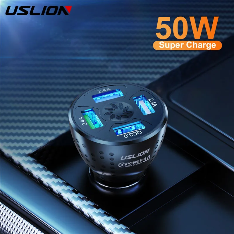 USLION 50W Fast Charger 4 Ports USB Car Charger QC3.0 4.0 Mini Fast Charging For iPhone 13 12 11 Xiaomi Huawei Phone Charger
USLION 50W Fast Charger 4 Ports USB Car Charger QC3.0 4.0 Mini Fast Charging For iPhone 13 12 11 Xiaomi Huawei Phone Charger