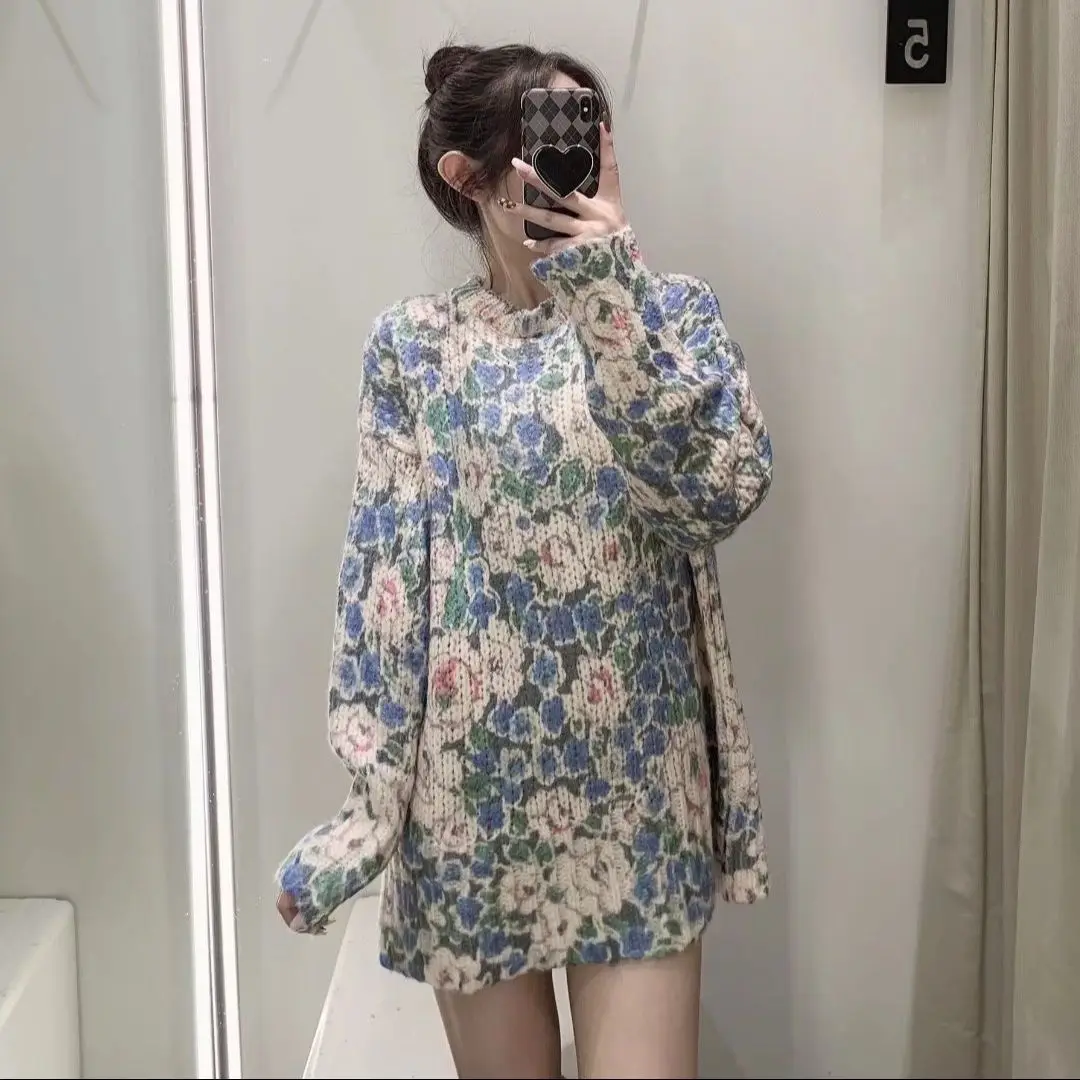 JUNWU Autumn Women's Round Neck Floral Print Design Long Sleeve Loose Knit Long Sweater Pullover Casual Girl Sweet and Warm
JUNWU Autumn Women's Round Neck Floral Print Design Long Sleeve Loose Knit Long Sweater Pullover Casual Girl Sweet and Warm