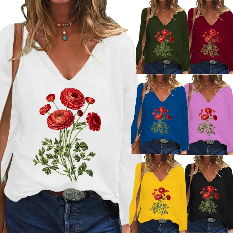 New Women's Fashion Autumn Pullover Blouse Tops Ladies Casual Flower Printed Loose Long Sleeve Deep V-neck T-shirt
New Women's Fashion Autumn Pullover Blouse Tops Ladies Casual Flower Printed Loose Long Sleeve Deep V-neck T-shirt
