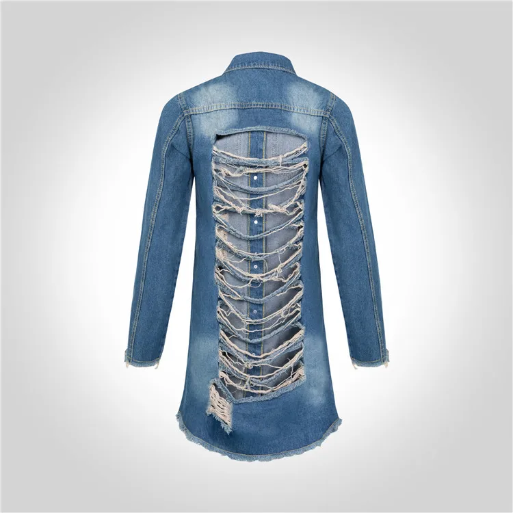 Solid Color Hole Hollow Out Tassle Turn-Down Sexy Backless Denim Coat Winter Casual Fashion Long Wind Coat Undefined Streetwear 
Solid Color Hole Hollow Out Tassle Turn-Down Sexy Backless Denim Coat Winter Casual Fashion Long Wind Coat Undefined Streetwear