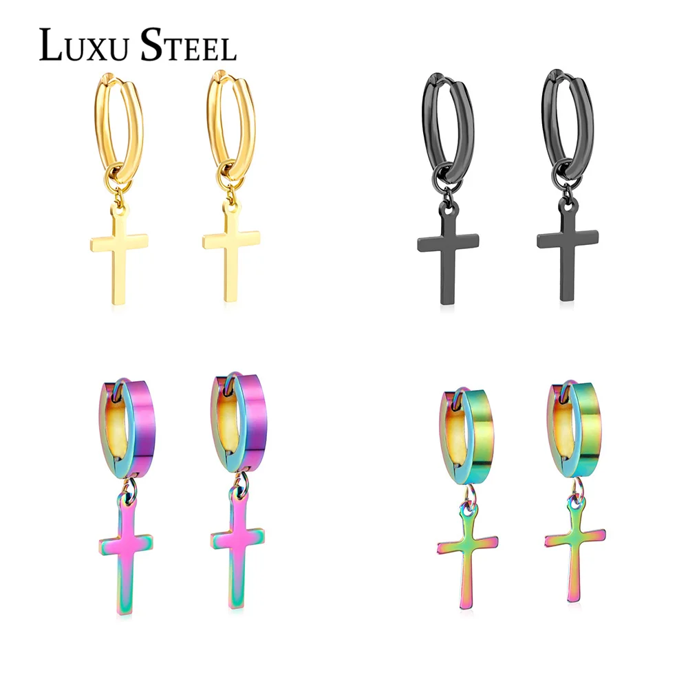 LUXUSTEEL Fashion Punk Black Gold Colorful Cross Earrings Women Men Rock Style Stainless Steel Hoop Earrings Cross Pendants Gift
LUXUSTEEL Fashion Punk Black Gold Colorful Cross Earrings Women Men Rock Style Stainless Steel Hoop Earrings Cross Pendants Gift