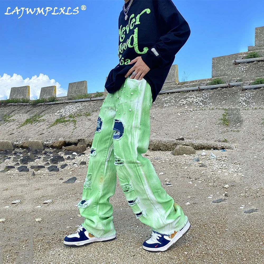 High Street ripped jeans hip hop jeans Pleated Flare Pants hip hop jeans for men kpop clothes Green denim jeans
High Street ripped jeans hip hop jeans Pleated Flare Pants hip hop jeans for men kpop clothes Green denim jeans