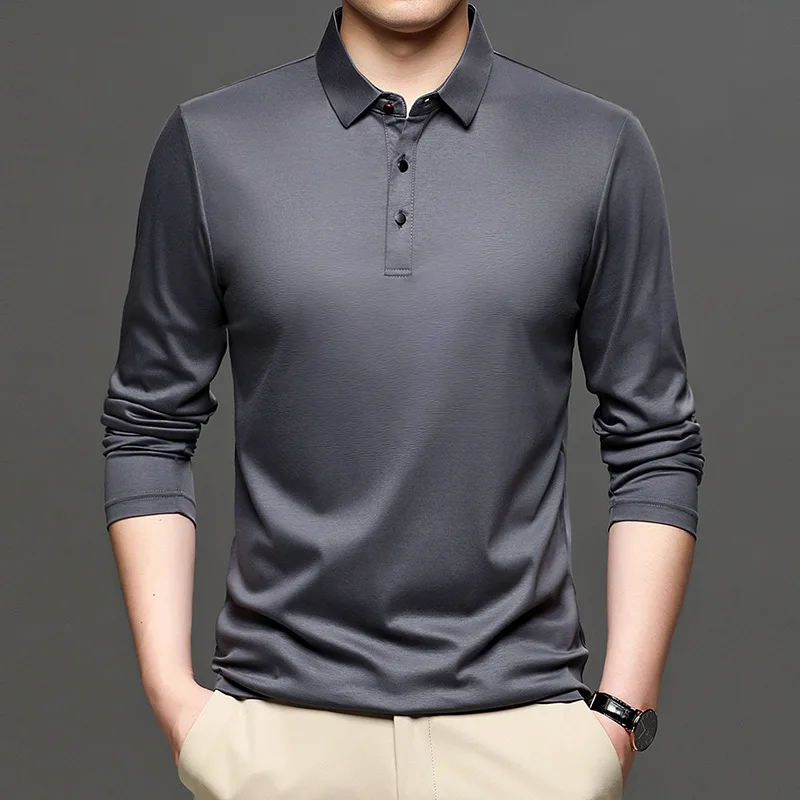 Mercerized cotton long sleeve polo shirt, gray polo shirt, men's brand buttons, autumn quality tight T-shirt
Mercerized cotton long sleeve polo shirt, gray polo shirt, men's brand buttons, autumn quality tight T-shirt