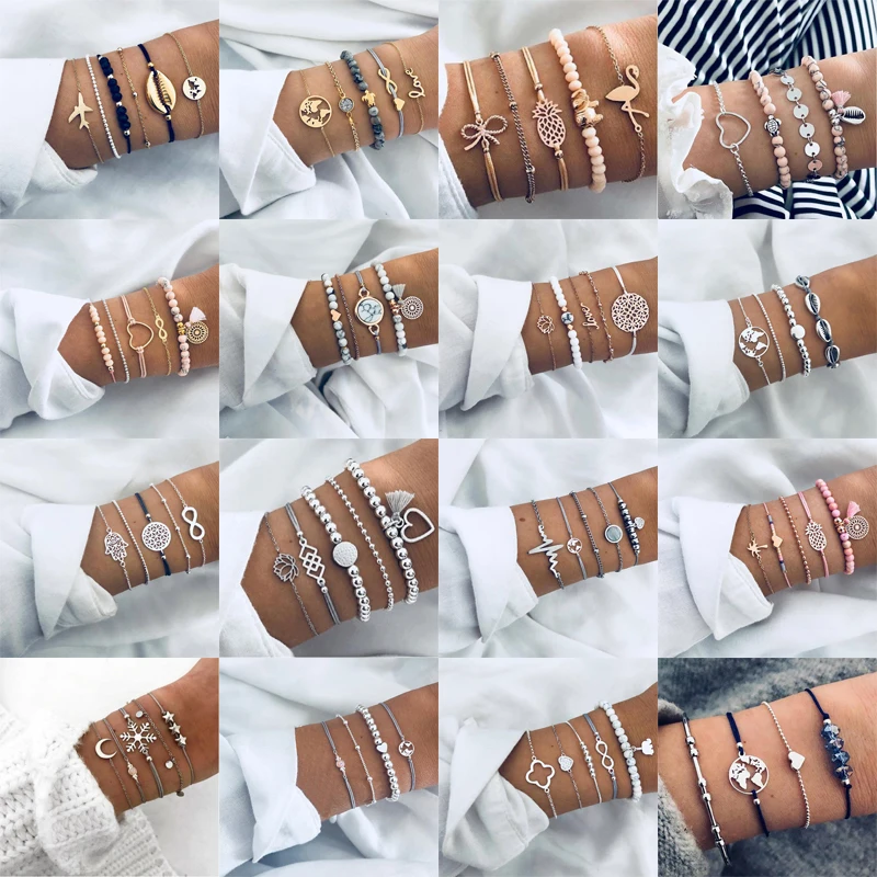 Bracelet Set For women Shell Star Map lotus pineapple Heart Natural stone Beads chains Bangle Boho Jewelry 
Bracelet Set For women Shell Star Map lotus pineapple Heart Natural stone Beads chains Bangle Boho Jewelry