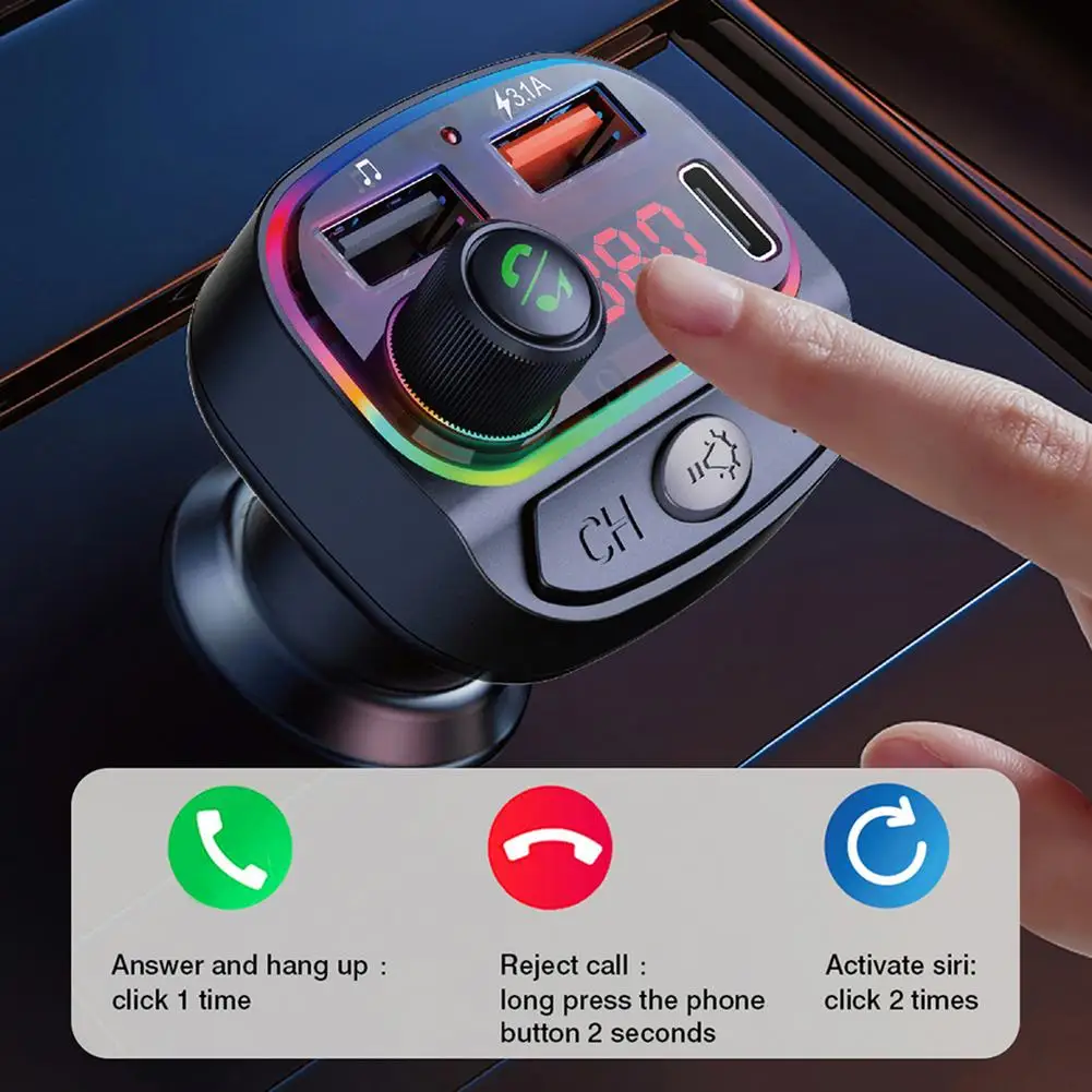Car Bluetooth Mp3 Player Hands-free Fast Charging Function Car FM Transmitter Colorful Atmosphere Light Dual USB Fast Charger 
Car Bluetooth Mp3 Player Hands-free Fast Charging Function Car FM Transmitter Colorful Atmosphere Light Dual USB Fast Charger