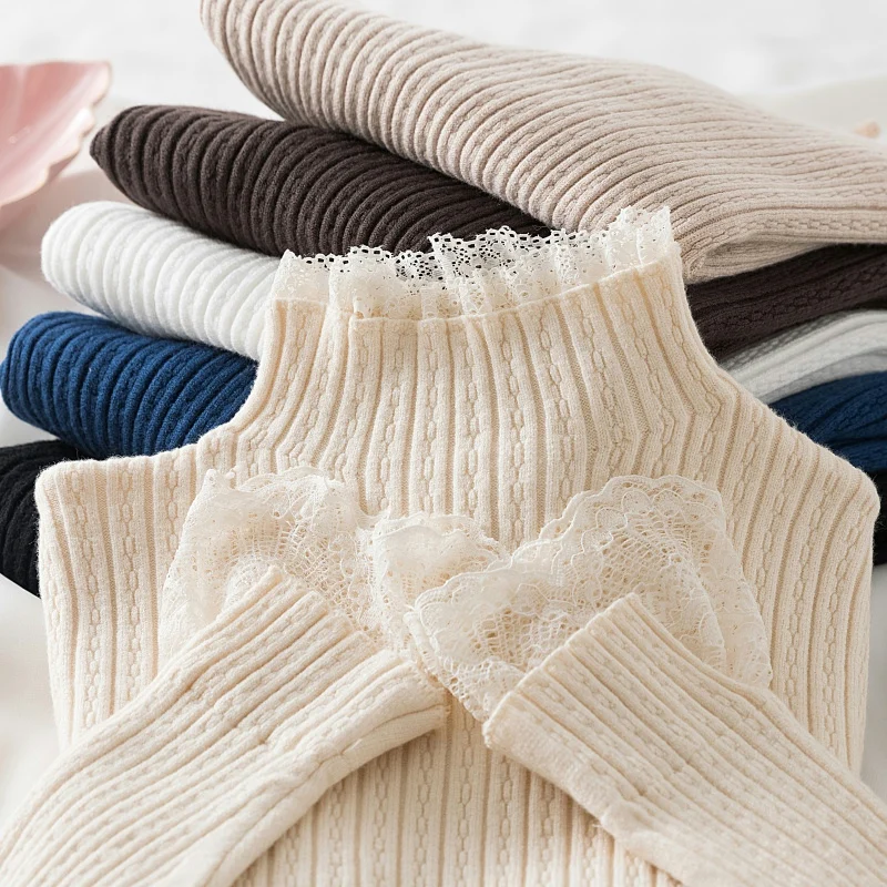 Knitted Sweater Women Long Sleeve Slim Bottomed Pullover Women Half High Collar Lace Stitching Autumn And Winter Sweaters 17682
Knitted Sweater Women Long Sleeve Slim Bottomed Pullover Women Half High Collar Lace Stitching Autumn And Winter Sweaters 17682