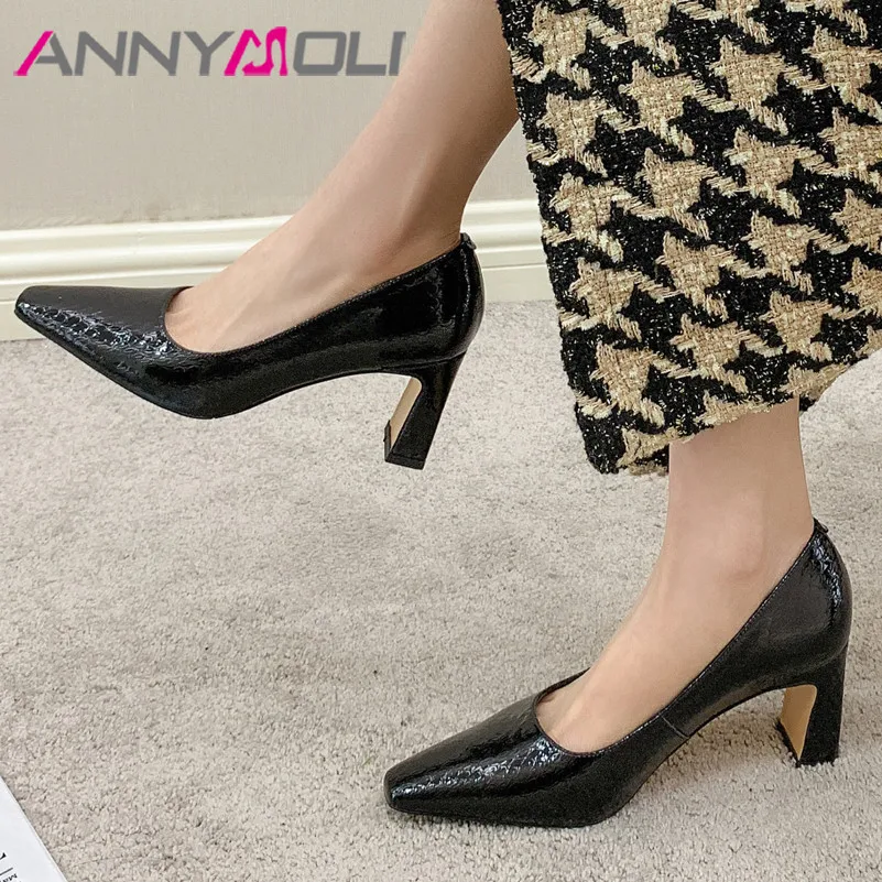 ANNYMOLI Real Leather Square Toe Shoes High Heel Pumps Women Chunky Heels Office Shoes Ladies Slip On Footwear Black Spring 40
ANNYMOLI Real Leather Square Toe Shoes High Heel Pumps Women Chunky Heels Office Shoes Ladies Slip On Footwear Black Spring 40