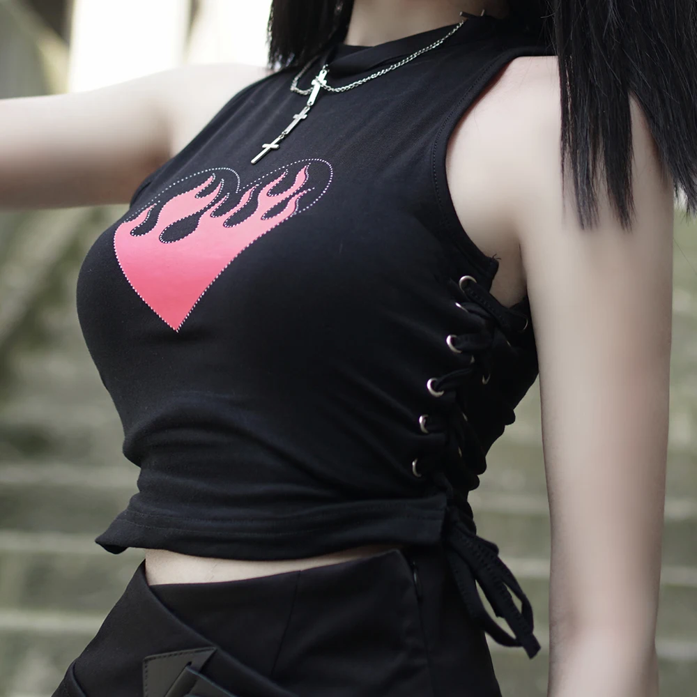 Summer Women Tops Heart Printing Side Straps Black Vest Short Tops Sleeveless O Neck Fashion Women Top Women Clothes
Summer Women Tops Heart Printing Side Straps Black Vest Short Tops Sleeveless O Neck Fashion Women Top Women Clothes