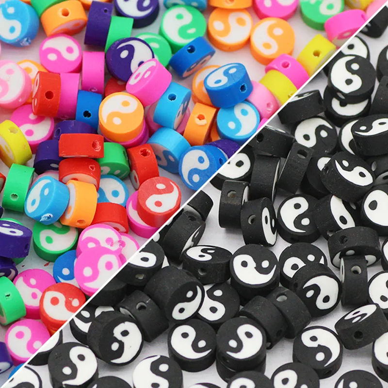 

10x4MM Mix Color Tai Chi Polymer Clay Beads 50pcs Round Spacer Loose Beads For Jewelry Making DIY Bracelets Necklace Accessories