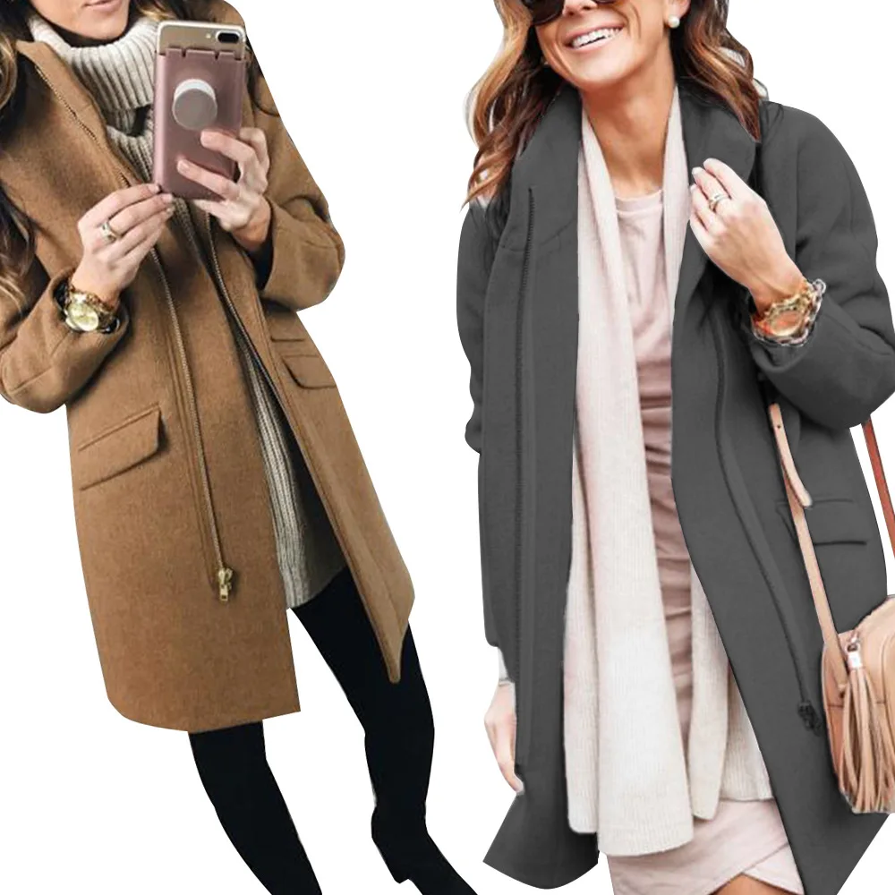Женское шерстяное пальто с воротником, однотонный облегающий кардиган на молнии, зимнее пальто
Женское шерстяное пальто с воротником, однотонный облегающий кардиган на молнии, зимнее пальто