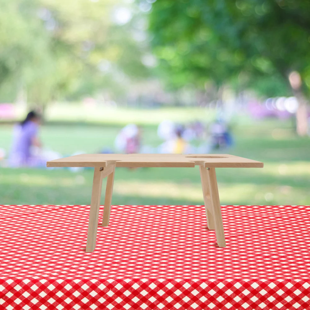 1Pc Wooden Picnic Table with Glass Holder Picnic Glass Rack for Outdoor