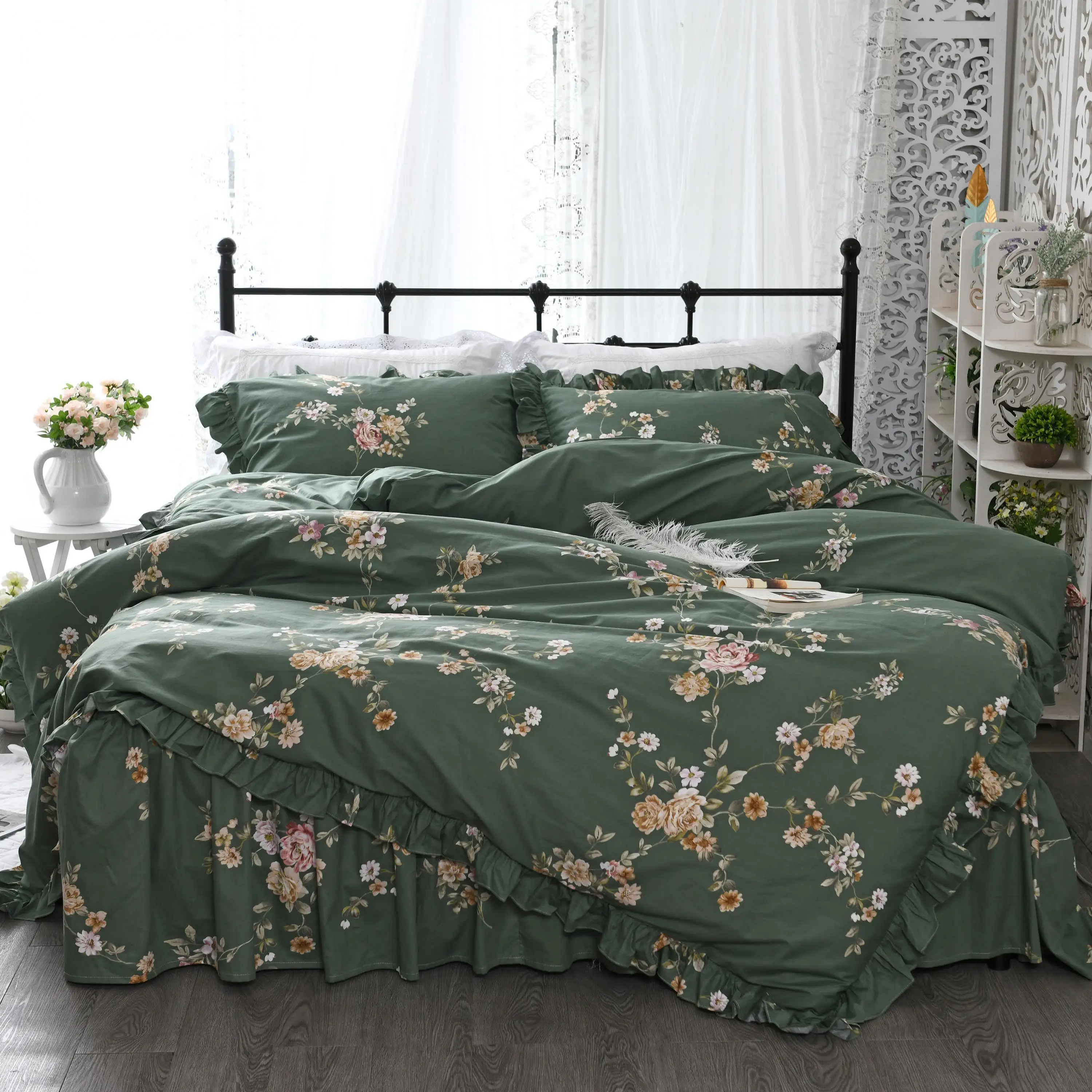 Garden Floral Duvet Quilt Cover Ruffles Green 100%Cotton Ultra Soft JPieces Queen King Bedding set with Bedskirt Pillow shams
Garden Floral Duvet Quilt Cover Ruffles Green 100%Cotton Ultra Soft JPieces Queen King Bedding set with Bedskirt Pillow shams