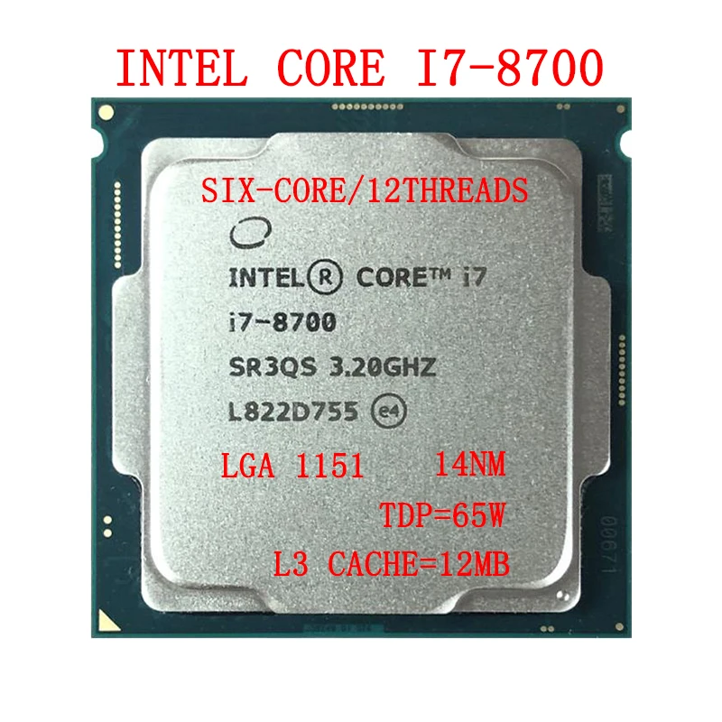 

Intel Core i7 8700 Six-Core Twelve-Thread Processor 3.2GHz 12MB 65W LGA 1151 Desktop CPU DIY Assembly Machine Accessories