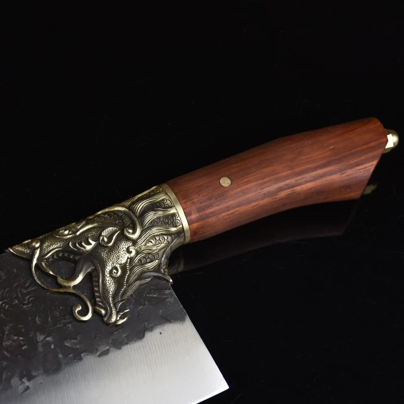 7.6 Inch Handmade Knives High Carbon Steel Anti-Stick Forged Slicing Cleaver Kitchen Knives Copper Dragon Decor Red Wood Handle 
7.6 Inch Handmade Knives High Carbon Steel Anti-Stick Forged Slicing Cleaver Kitchen Knives Copper Dragon Decor Red Wood Handle