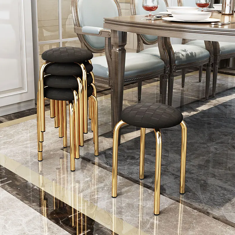 Light luxury golden leather round stool family living room high stool soft sitting dining room dining table stool simple type
Light luxury golden leather round stool family living room high stool soft sitting dining room dining table stool simple type
