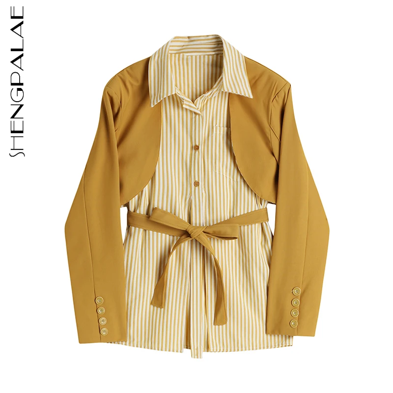 SHENGPALAE Fashion Striped Shirt Splicing Blazer Women's Autumn 2021 New Laple Belt Single Breasted Long Sleeve Suit Jacket Tide
SHENGPALAE Fashion Striped Shirt Splicing Blazer Women's Autumn 2021 New Laple Belt Single Breasted Long Sleeve Suit Jacket Tide