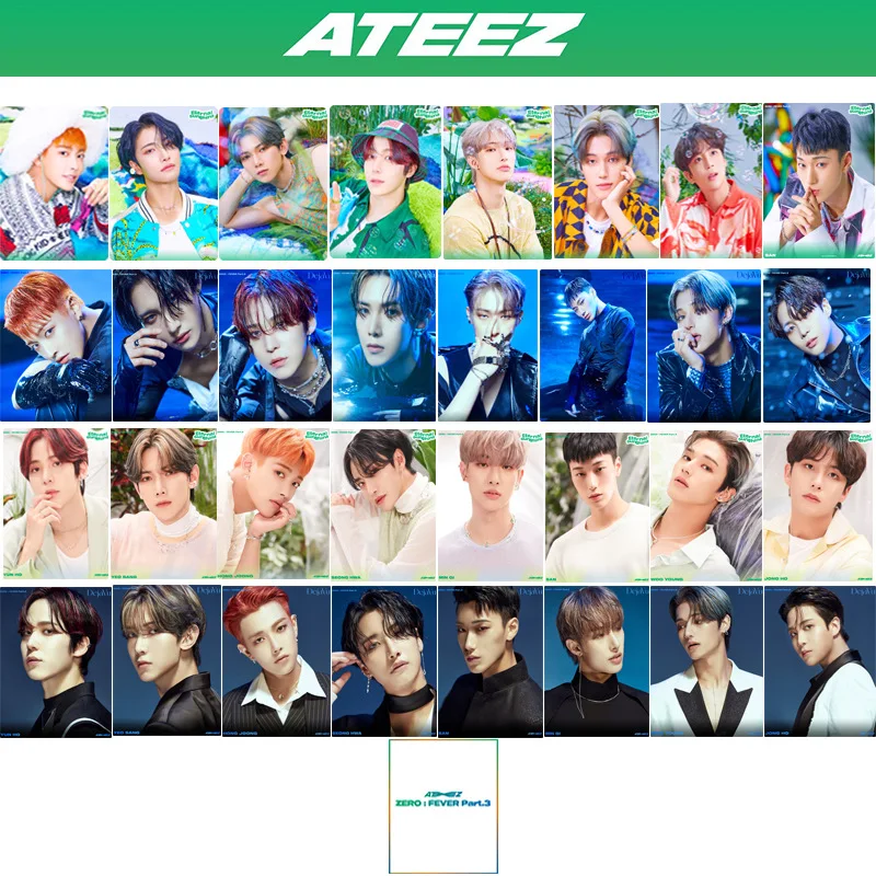 

KPOP ATEEZ новый альбом нулевая лихорадка двусторонние ломо-карты ограниченные фотокарты Hongjoong Yunho San Mingi почтовые открытки Коллекция веера